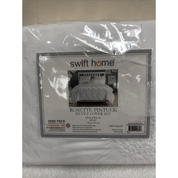 Swift Home Rosette Pinktuck Duvet Cover Set White Twin/Twin XL - Picture 3 of 10